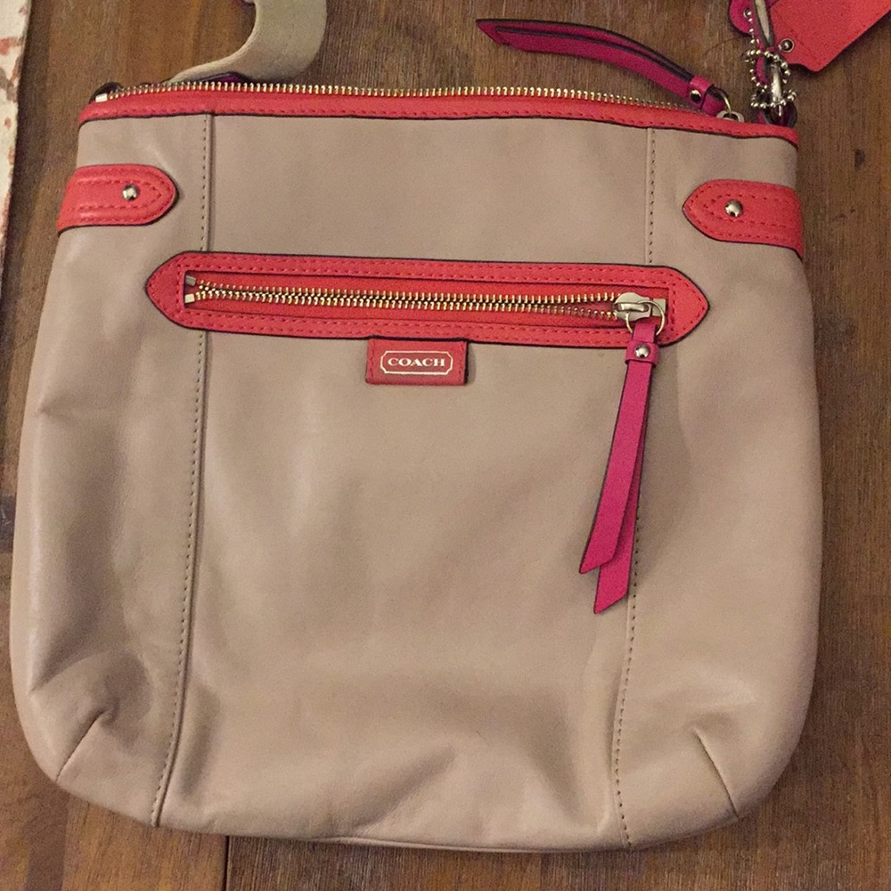 Color block Leather Coach Crossbody Bag